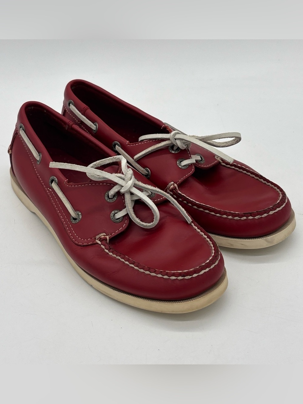LL Bean Boat Shoes Women's Size 8 M Red Leather Deck Casual Nautical 0CBM5